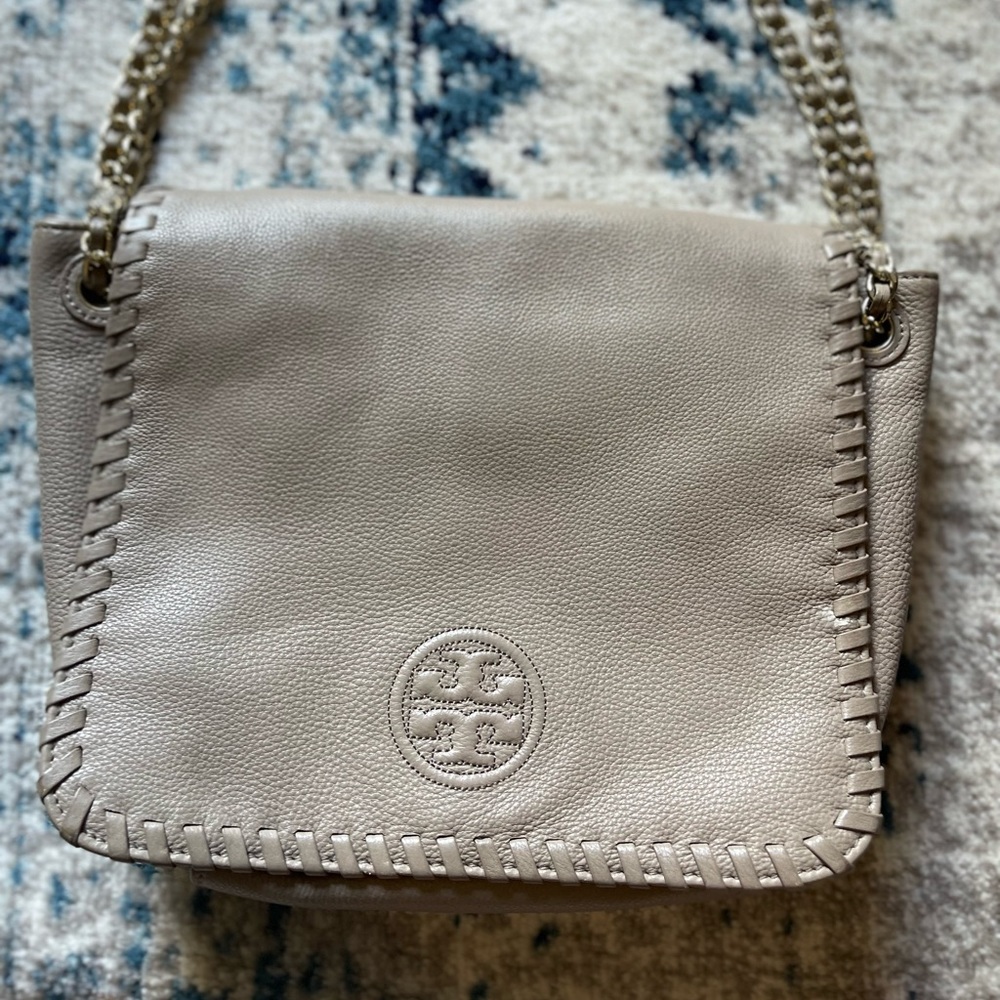 Tory Burch grey large flap purse